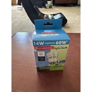 Twp (2) Daylight White Compact Fluorescent Bulbs 60 Watt Equivalent 14 Actual